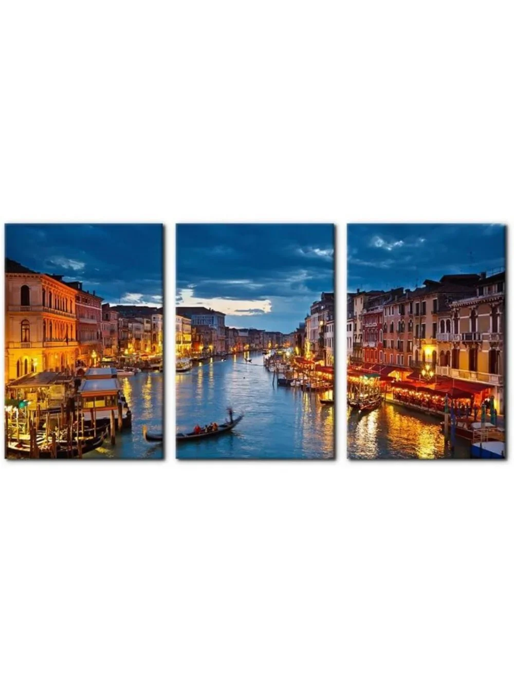 3 Piece Venice Night View Canvas Art Set - Modern Wall Decor, Framed Prints